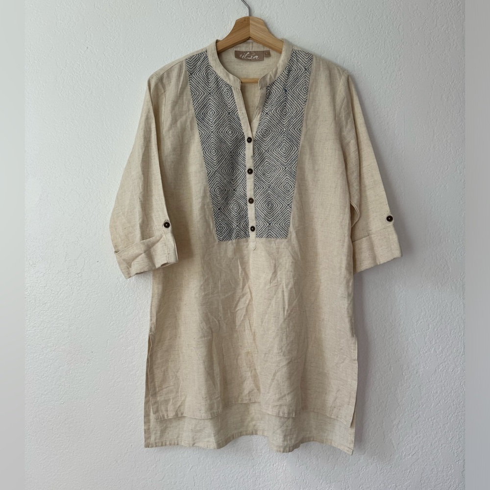 Cream Tunic with Black Patterned Detail